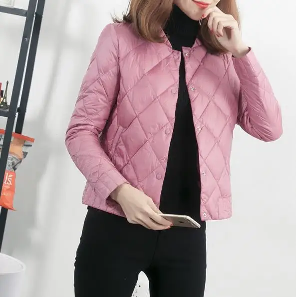 Mei-pink Осень-зима, женский ультра легкий пуховик, белый утиный пух, светильник, парка, женская теплая тонкая короткая куртка размера плюс SF839 - Цвет: Mei-pink