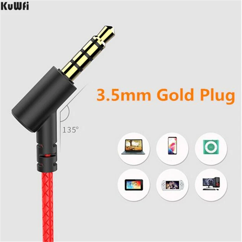 KuWFi Игровые наушники спортивные со съемным HD микрофоном 3 5 мм позолоченный разъем