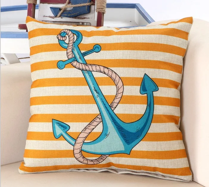 Мультяшная якорь льняная хлопковая Подушка морская рыба домашний декор подушка