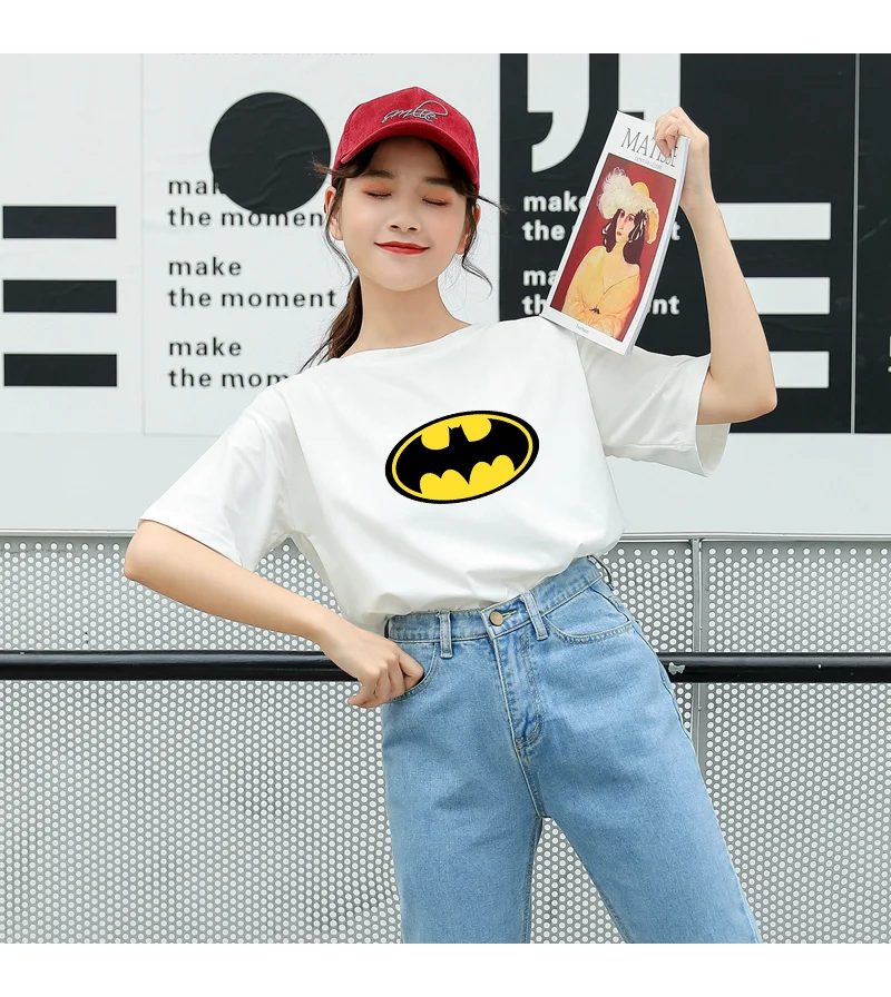 Летние новые женские повседневные футболки с коротким рукавом из хлопка Harajuku Kawaii Batman с принтом из мультфильма Топы уличная футболки tumblr рубашка Femme