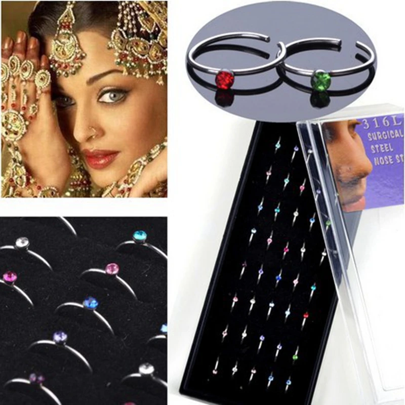 40 шт. сексуальное пирсинг кольцо для носа из нержавеющей стали шпильки цветные