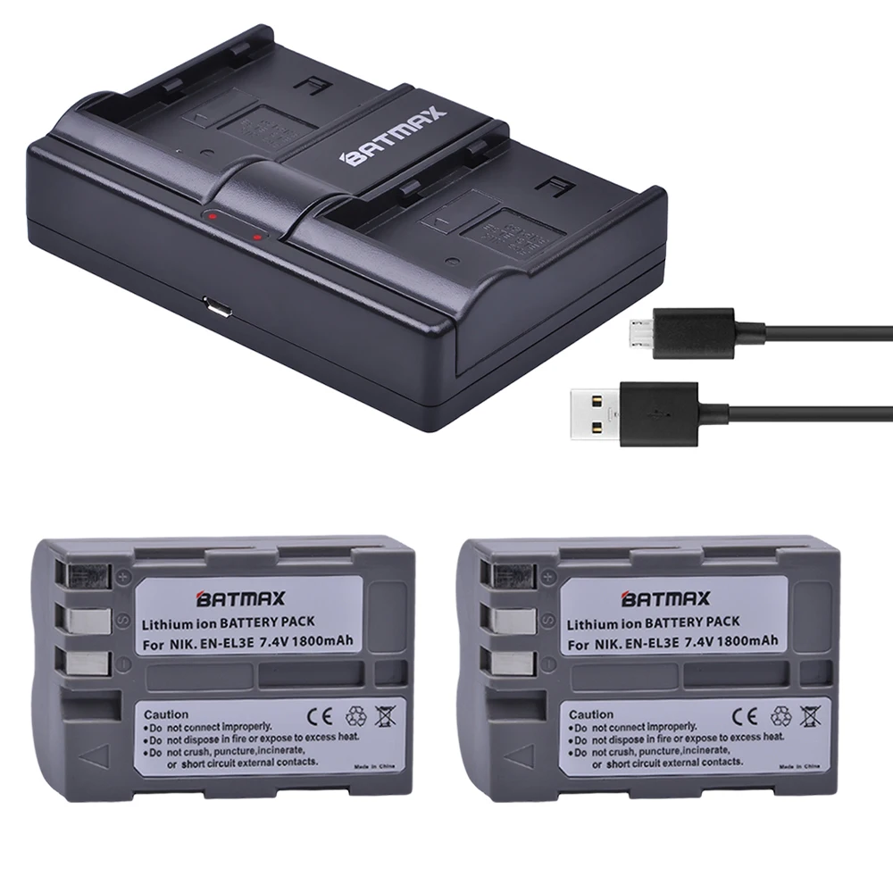 Аккумуляторы и зарядное устройство Batmax 2 шт. двойное USB для Nikon ENEL3e D300S D300 D100 D200 D700