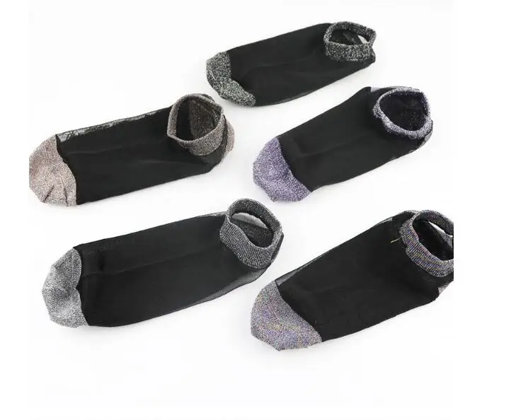 10 pairs/lot! Female Sexy Women Retro Glitter Gold Silver Transparent Silk Socks