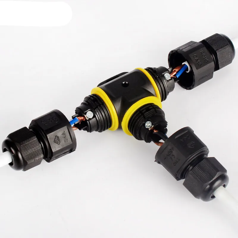 10pcs Waterproof Connector Led Light T-type 3 pin IP68 250V&amp10a 0-8mm Electrical Wire Cable Sealed Retardant Junction Boxes |