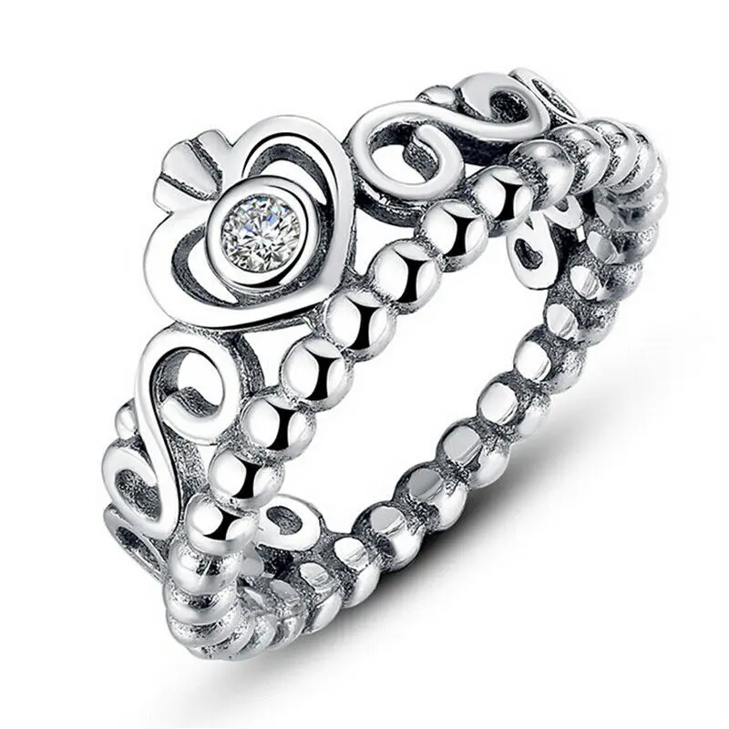 Корона принцессы, Серебряные стразы, кольцо с сердечком для женщин и девочек, королевская тиара, поп грация, Изысканная мода, классический Подарок на годовщину