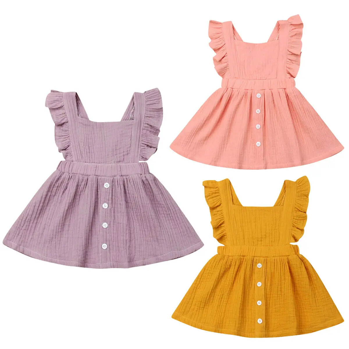 2019 New Summer Newborn Toddler Baby Girl Clothes Solid Ruffle Sleeveless Button Backless Princess Party Skater Dress Outfits | Детская