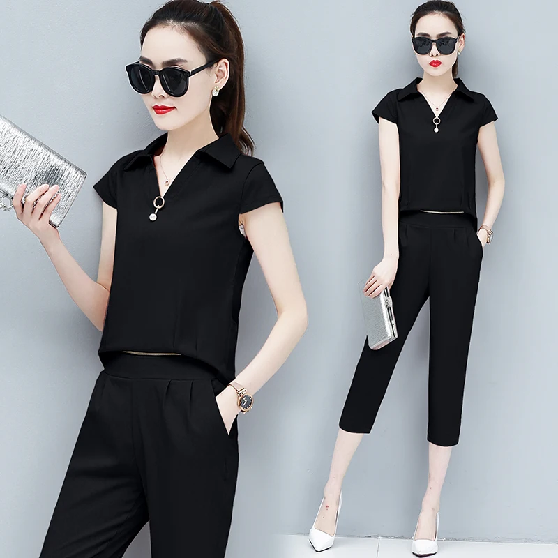 

Summer suit new women's fashion temperament summer wear western style show thin summer two-piece goddess is fairy