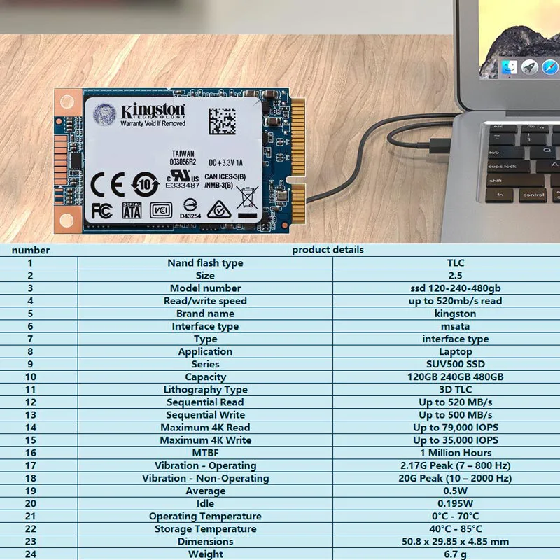 Kingston MSATA SSD 120 ГБ 240 ГБ 480 ГБ mSATA SSD 1 ТБ 2 ТБ HDD 2," жесткий диск SATA Rev 3,0 для ноутбука с HDD чехол SSD жесткий диск