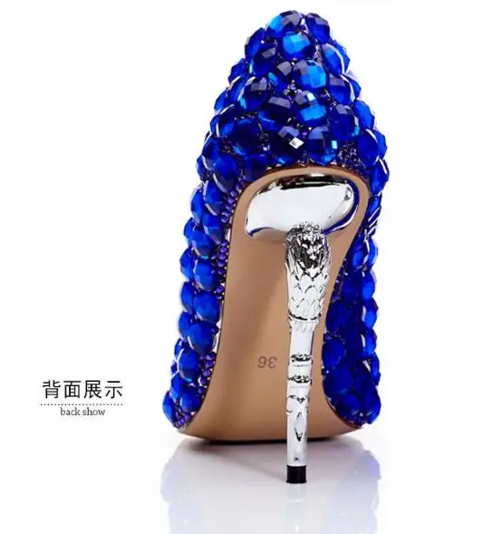 MStacchi Bling король Голубые Бриллианты Женские Вечерние туфли на высоких каблуках синие свадебные на высоком каблуке со стразами настоящая фотография пользовательские Вечерние каблуки