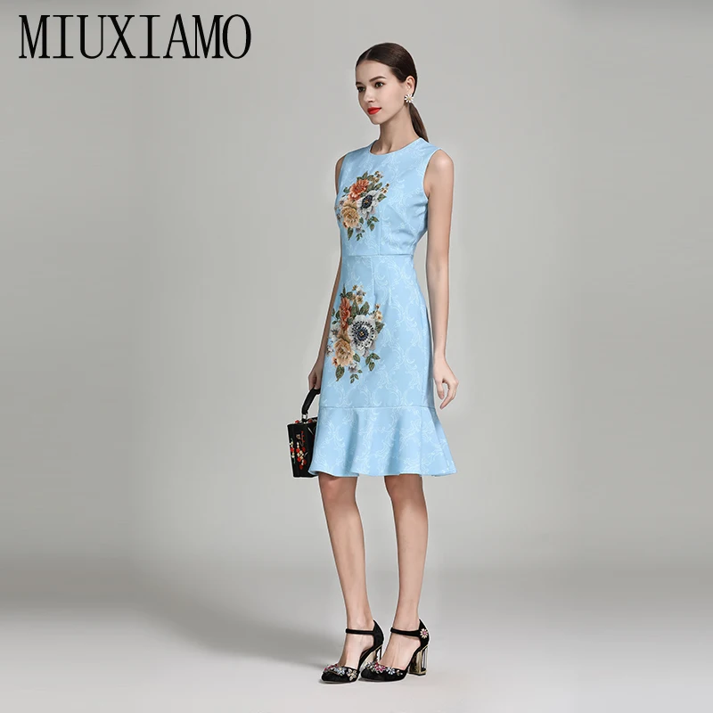MIUXIMAO, высокое качество, весна и лето, роскошное платье с вышивкой, цветочными бриллиантами, Элегантное повседневное платье-труба, женское платье