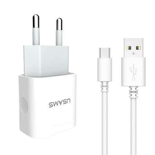 USAMS 2 Порты USB Зарядное устройство 5V 2.4A полностью EU/UK Стандартный мобильного телефона универсальный переносной usb-адаптер для стены Зарядное устройство для iPhone samsung - Тип штекера: EU With Type C Cable