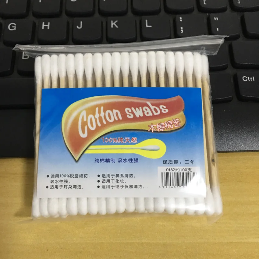 Бамбуковые ватные палочки с двойной головкой для медицинской чистки ушей