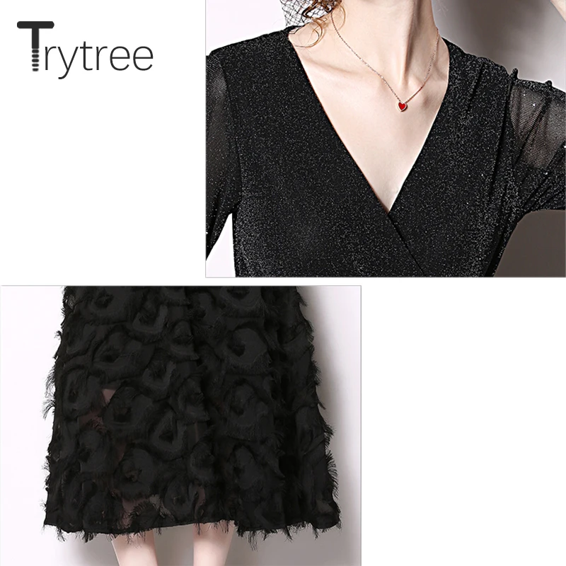 Летнее осеннее однотонное платье Trytree женские платья с V образным вырезом и