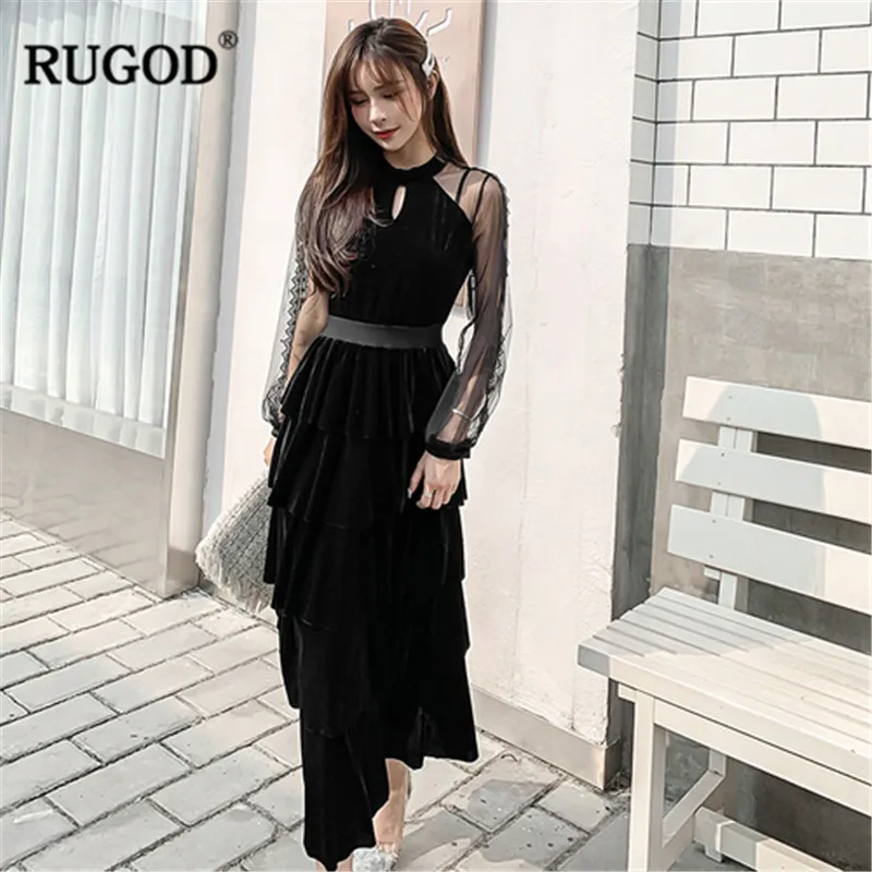 Женское плиссированное платье RUGOD длинное повседневное Сетчатое макси с