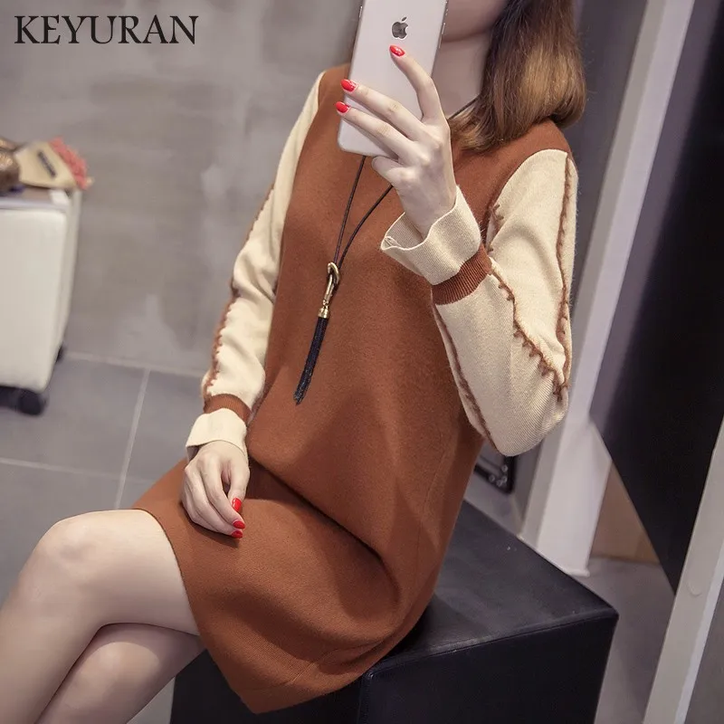 Женское трикотажное платье свитер размера плюс 4XL лоскутные мини платья с