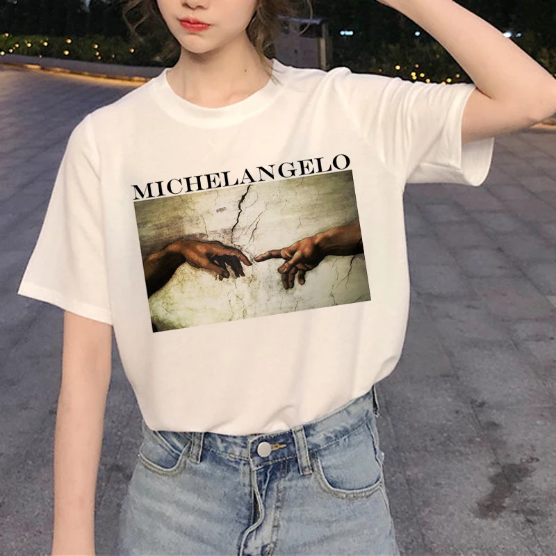 Женская футболка с забавным принтом микеланжело Harajuku Ullzang 90s модная в Корейском