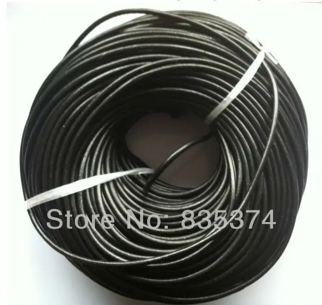 Wholesale 100 M/ROLL Length black Round Real Leather Jewelry Cord 4mm