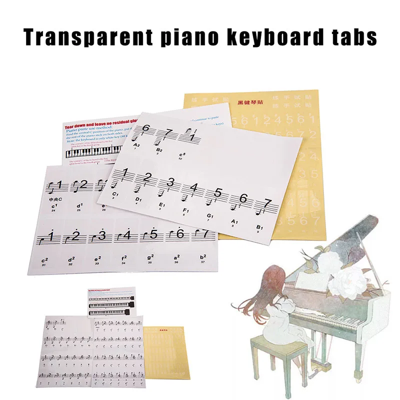 Наклейка на клавиатуру пианино прозрачная с памятью долговечная для 54 61 88 клавиш