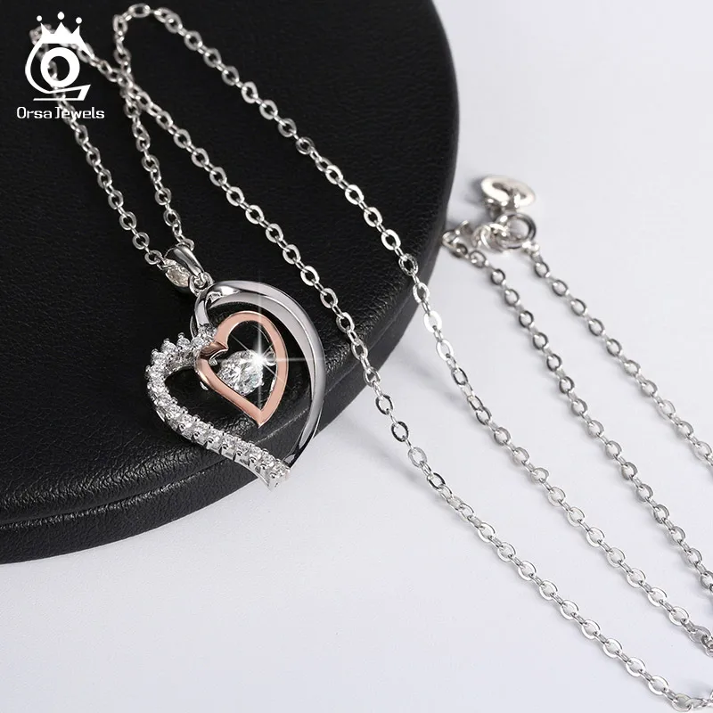 ORSA JEWELS 925 серебро женское колье-подвеска с AAA циркон Романтический сердечный кулон серебряные свадебные украшения подарок OSN15