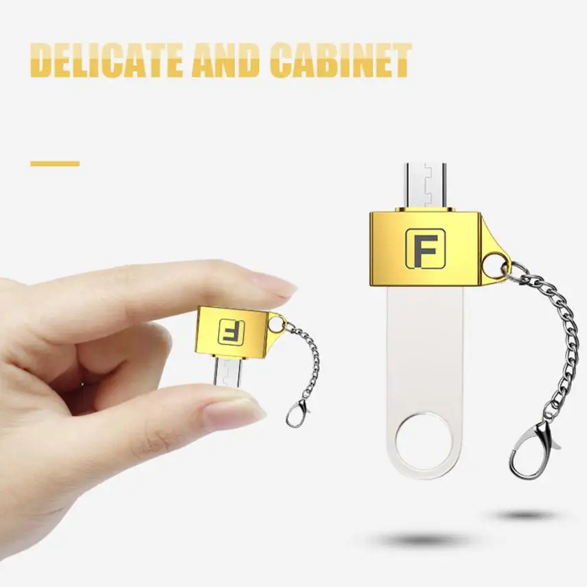Металлический Micro USB Мужской к USB 2,0 A Женский Адаптер конвертера OTG с брелоком Аксессуары для мобильных телефонов