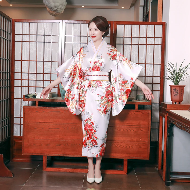 Женское кимоно Yukata с Obi белое сексуальное вечернее платье в национальном стиле