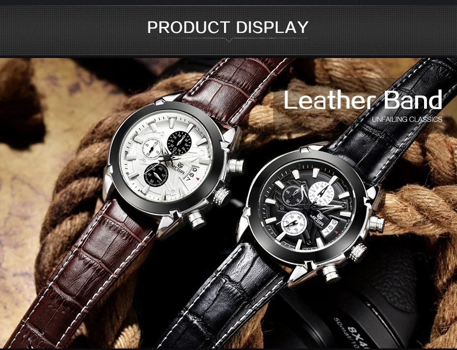 MEGIR оригинальные мужские кварцевые часы Reloj Hombre кожаные деловые часы мужские часы с хронографом армейские военные часы спортивные мужские