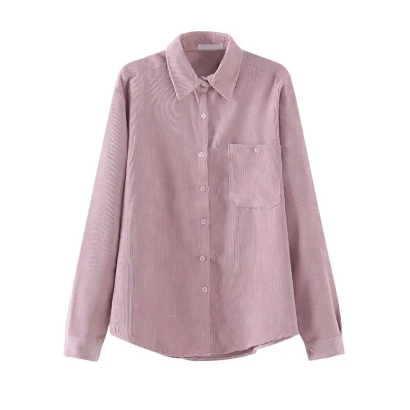 Розовый Размера плюс вельветовые blusas хлопковая рубашка женские топы с длинными рукавами Модная Повседневная Блузка Femme - Цвет: Розовый