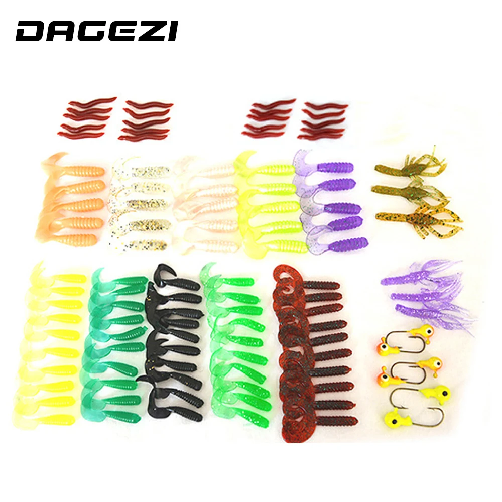 DAGEZI 104 шт./компл. набор пластиковых рыболовных приманок в коробке Мягкая приманка