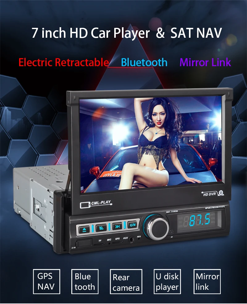 ESSGOO " Автомагнитола 1 Din Авторадио Bluetooth gps Автомобильный мультимедийный MP5 плеер выдвижной сенсорный экран AUX MP3 FM USB камера заднего вида