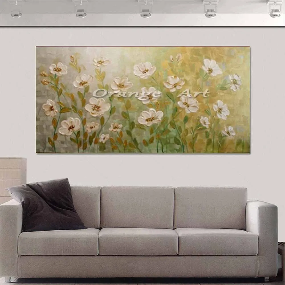 

Large Hand Painted Abstract White Flower Oil Painting On Canvas Abstract Wall Picturs Living Room Bedroom Hobby Home Wall Decor