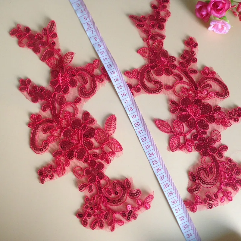 4 шт. красный черный белый цветок вышивка Кружевная аппликация блестки ткань