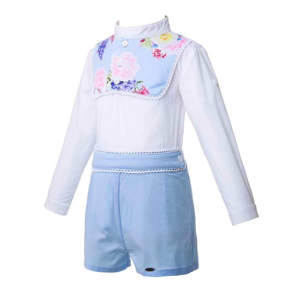 Cutestyles новейшая Одежда для мальчиков с голубым цветочным принтом подставка из