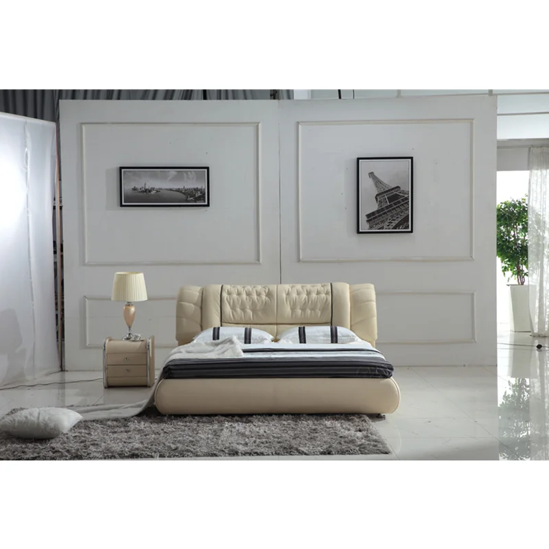 Современная простая Дизайнерская кожаная кровать удобная мебель для спальни