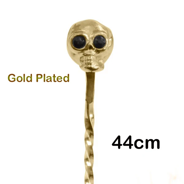44CM Gold Plated Барная ложка с черепом, Коктейльная барная ложка из нержавеющей стали, ложка для смешивания коктейлей, спиральный узор - Цвет: 44CM Gold Plated