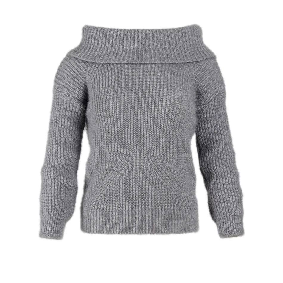 Women Sweaters And Pullovers Autumn Winter Slash Neck Long Sleeve Gray Blue Red Khaki Pink Thick Knitting | Женская одежда