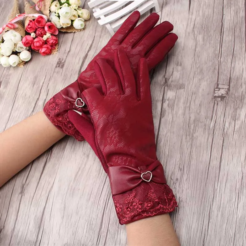 Женские ветрозащитные рукавицы с розами теплые кашемировые перчатки бантом и