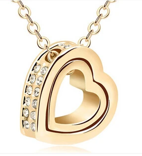 gold white Anenjery, уникальное ожерелье для влюбленных, для женщин, двойное сердце, микро кристалл, CZ ожерелье, s& кулоны, ожерелье, T-N27 - Окраска металла: gold white