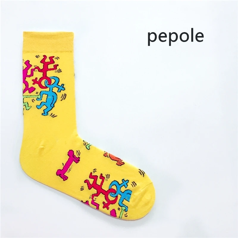 Lemon Yellow PEONFLY/Популярные Модные мужские носки из чесаного хлопка для свадьбы повседневные деловые носки с круглым вырезом Разноцветные Веселые носки с фруктовым узором Новинка - Цвет: Lemon Yellow