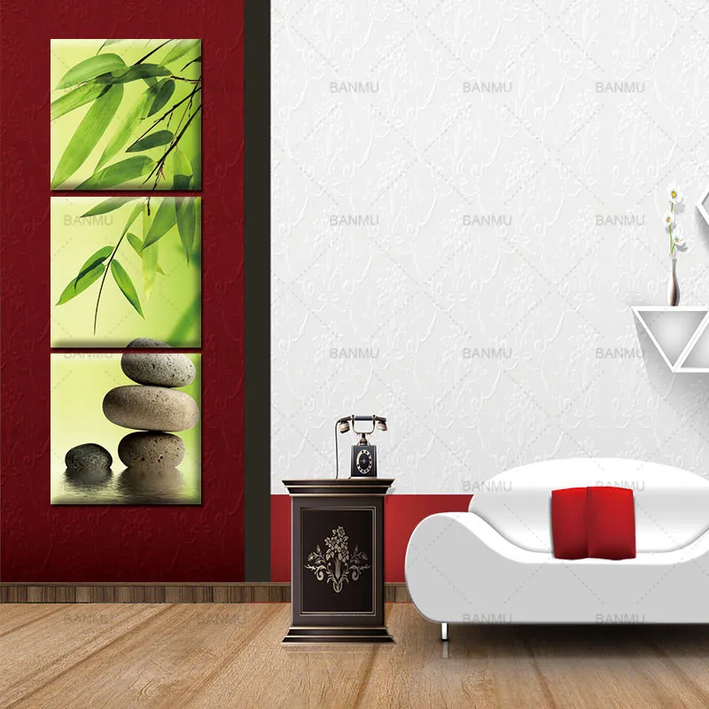 Фотообои для дома 3 шт./компл. бамбук и камень современный холст фотография