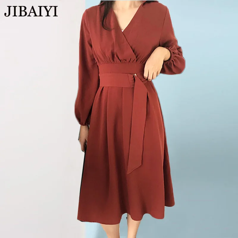 Винтажное Красное длинное платье цвета хаки женские летние весенние платья с v