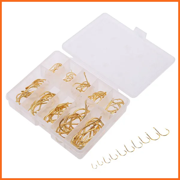 Золотые 100 шт. 10 размеров рыболовные крючки перфорированная стандартная