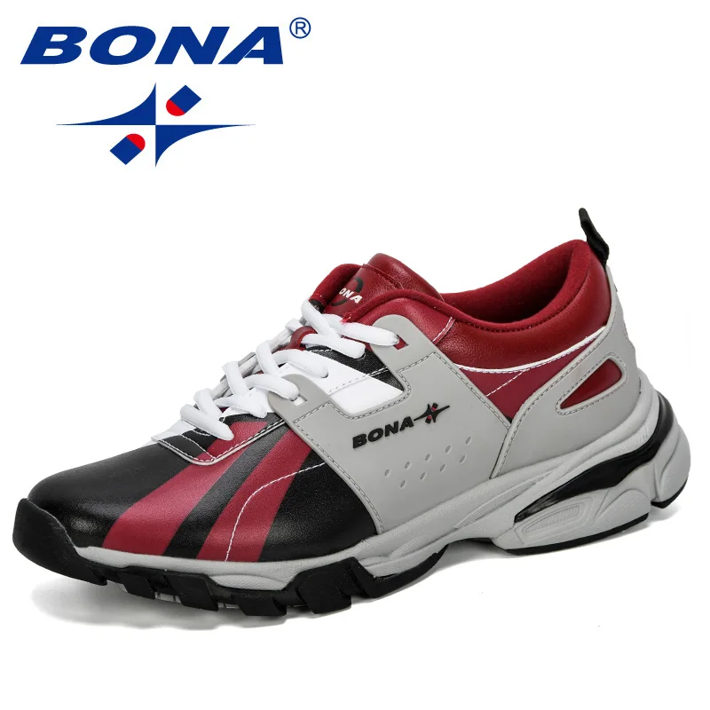 White black dark red BONA/Новинка года; дизайнерская Классическая Стильная мужская обувь для бега; уличные кроссовки; мужские кроссовки для бега; Мужская Спортивная обувь - Цвет: White black dark red