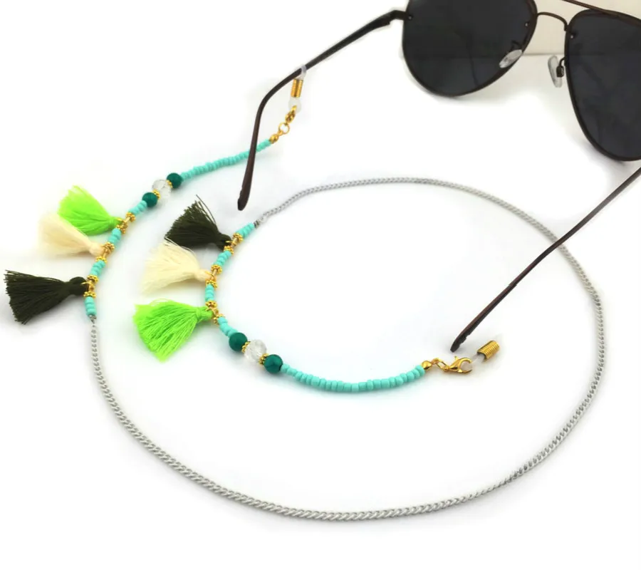 Цепочка для очков с акриловыми бусинами плюшевый шнурок помпоном веревка