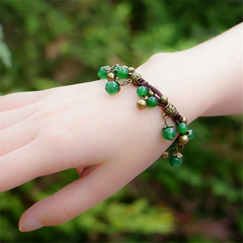 Красивый браслет ручной работы четыре цвета натуральный халцедон Broze Bell