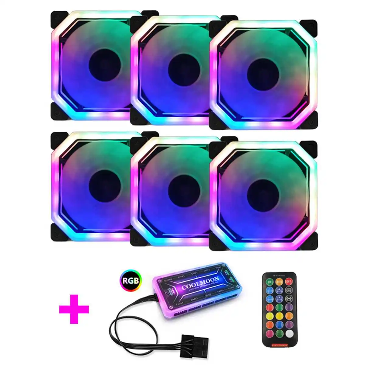 6pcs 6 шт. чехол для компьютера охлаждающий вентилятор RGB регулируемый светодиодный 120 мм тихий ИК-пульт дистанционного управления охлаждающий RGB чехол для компьютера вентилятор - Цвет лезвия: 6pcs