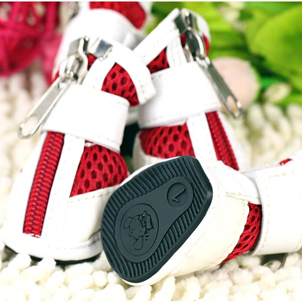 Противоскользящая обувь для животных маленьких собак красный/синий дышащая