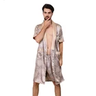 Халат для мужчин размера плюс 3XL 4XL 5XL, шелковистый атласный халат кимоно с принтом, домашний халат, повседневная одежда для сна, Мужская Ночная рубашка