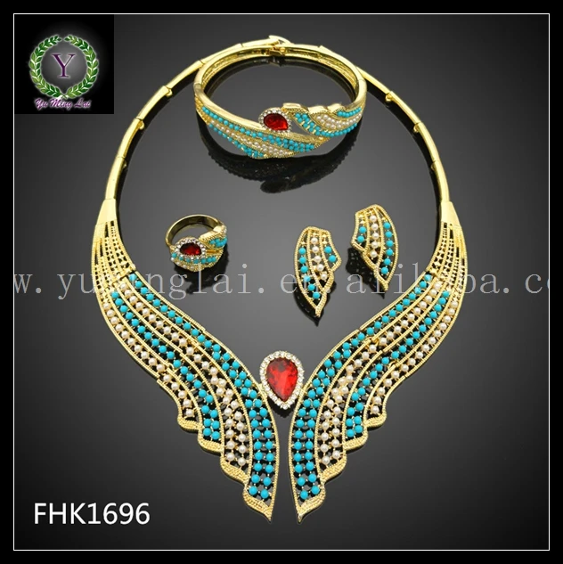 Африканский Elegent золотой Цвет позолоченные украшения голубой Хрусталь Ювелирные