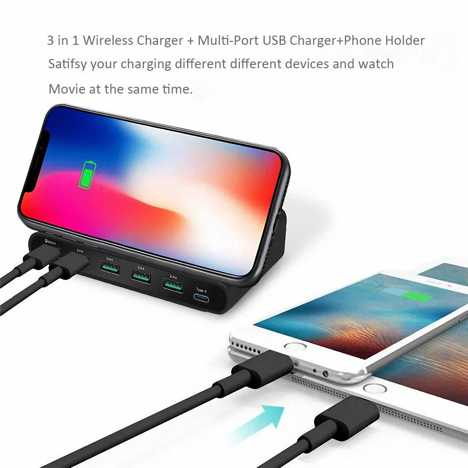 Universal Qi Fast Wireless Charger 5 Port USB Cargador Inalambrico Quick Charge 3.0 Chargeur For Iphone Samsung Xiaomi Movil | Мобильные