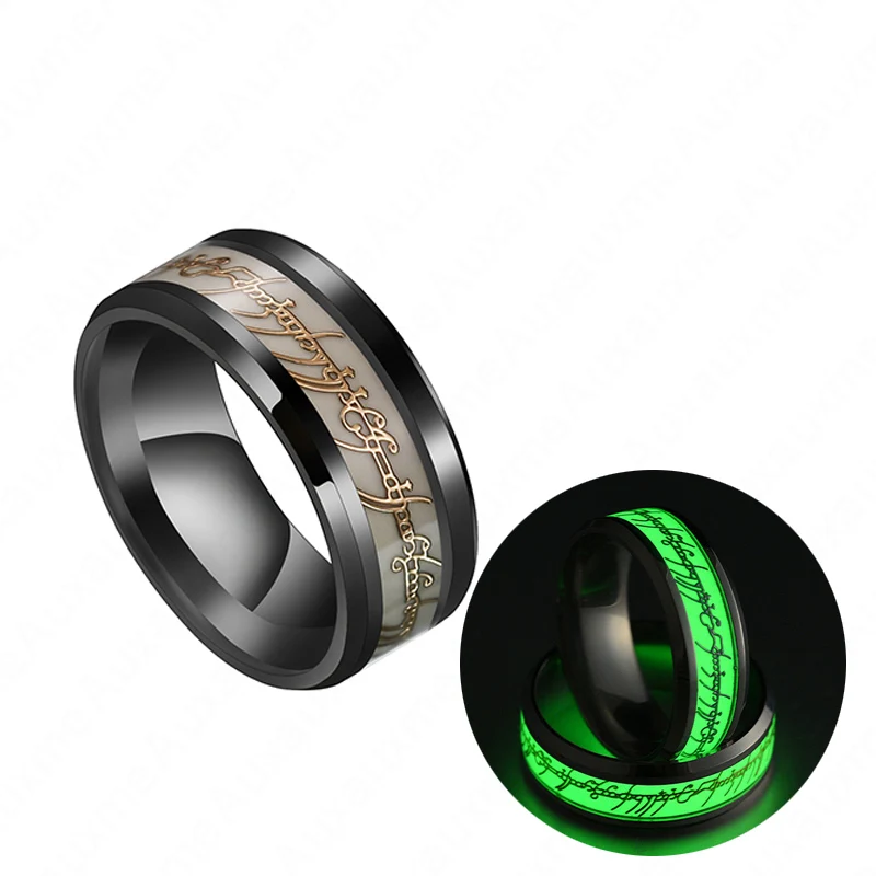 Black Gold Green Auxauxme, 1 шт., светящееся кольцо из нержавеющей стали, 3 цвета, светящееся в темноте мужское кольцо, вечерние ювелирные изделия в стиле панк,, 6-13 - Цвет основного камня: Black Gold Green